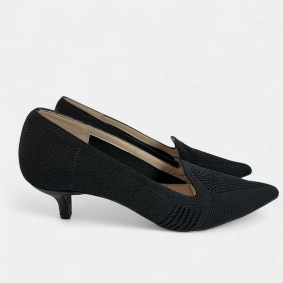 Adrienne Vittadini Shoes Skippy Pump Kitten Heels Black Pointed Toe Womens 9.5 M - Picture 1 of 8